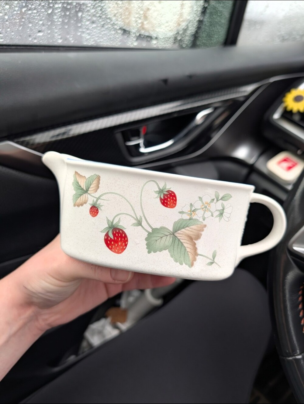 Strawberry Print Ceramic Handled Trinket Dish - White
